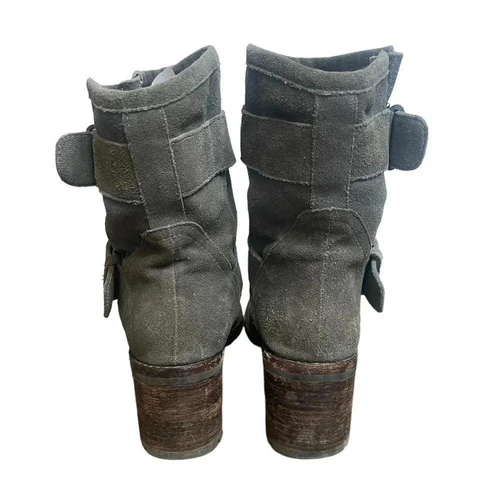 Sam Edelman Troy Gray Suede Buckle Moto  Boots Women’s size 7.5 - Picture 3 of 16